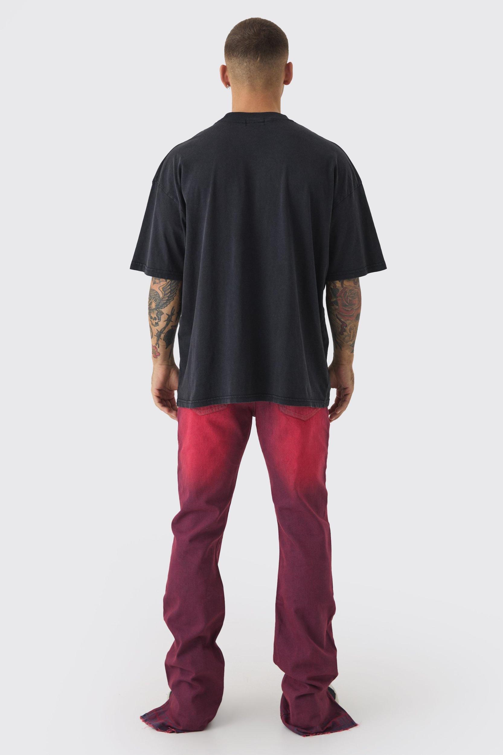 Slim Rigid Flared Stacked Red Tinted Jeans | boohooMAN USA Product Image