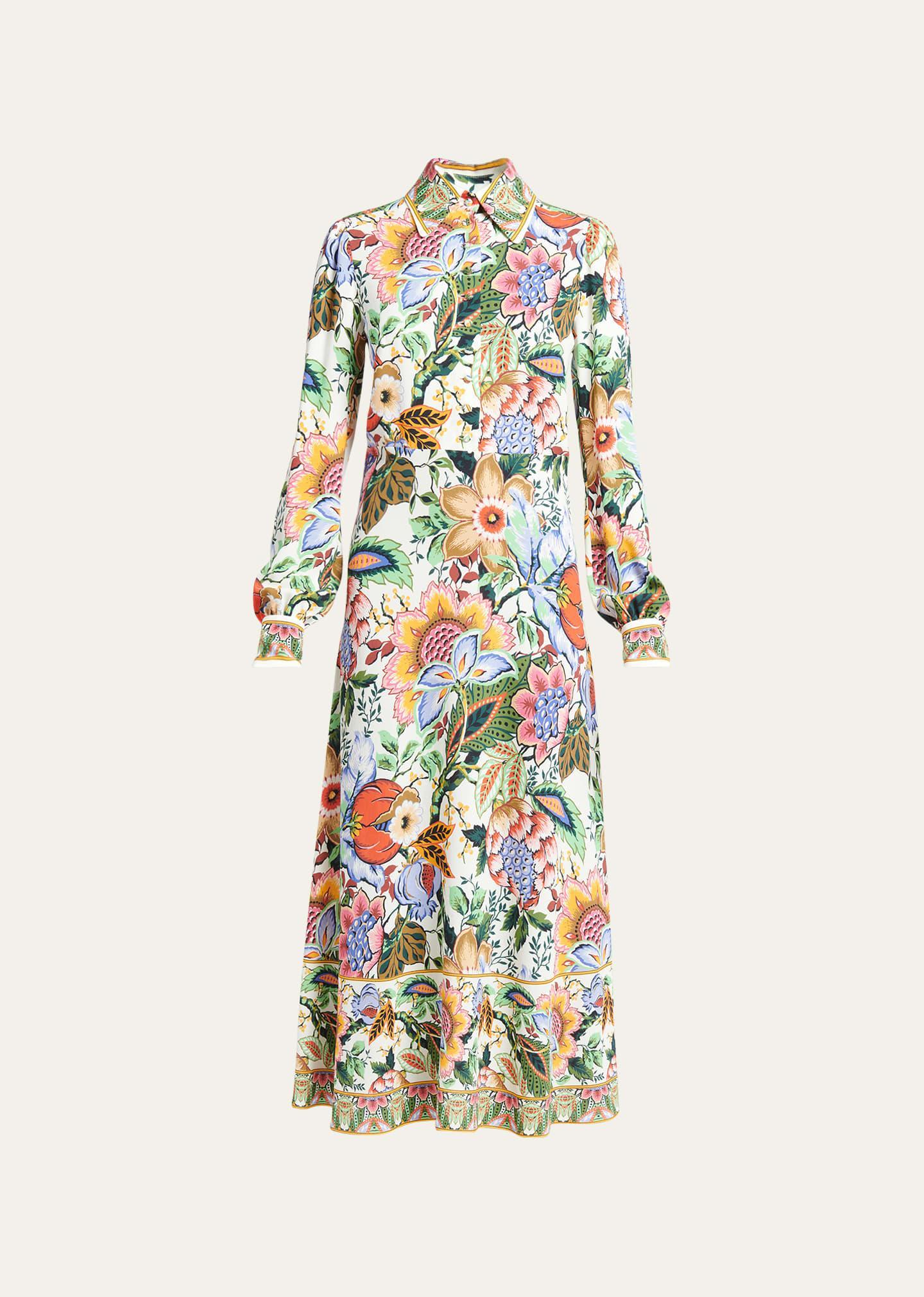 Womens Floral Balloon-Sleeve Midi-Dress Product Image