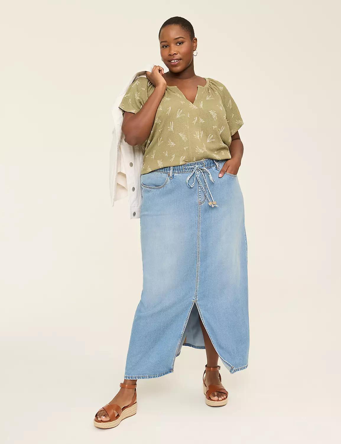 Short-Sleeve Notch-Neck Top Product Image