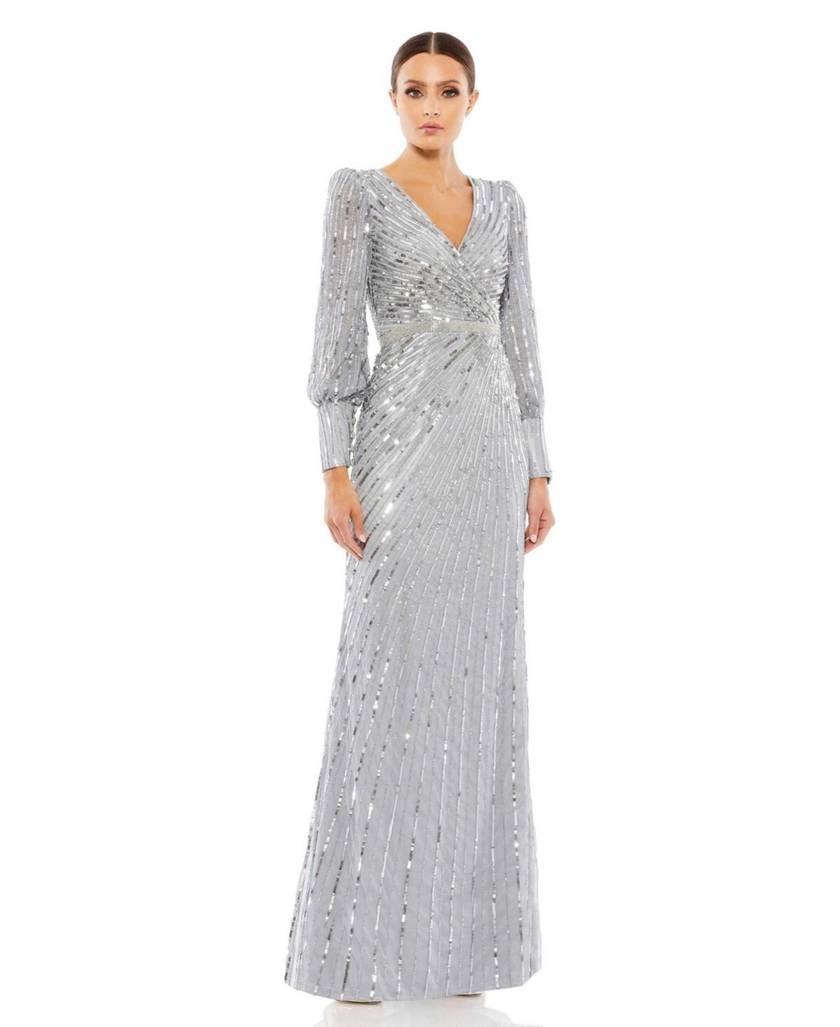 Womens Sequined Blouson-Sleeve Gown Product Image