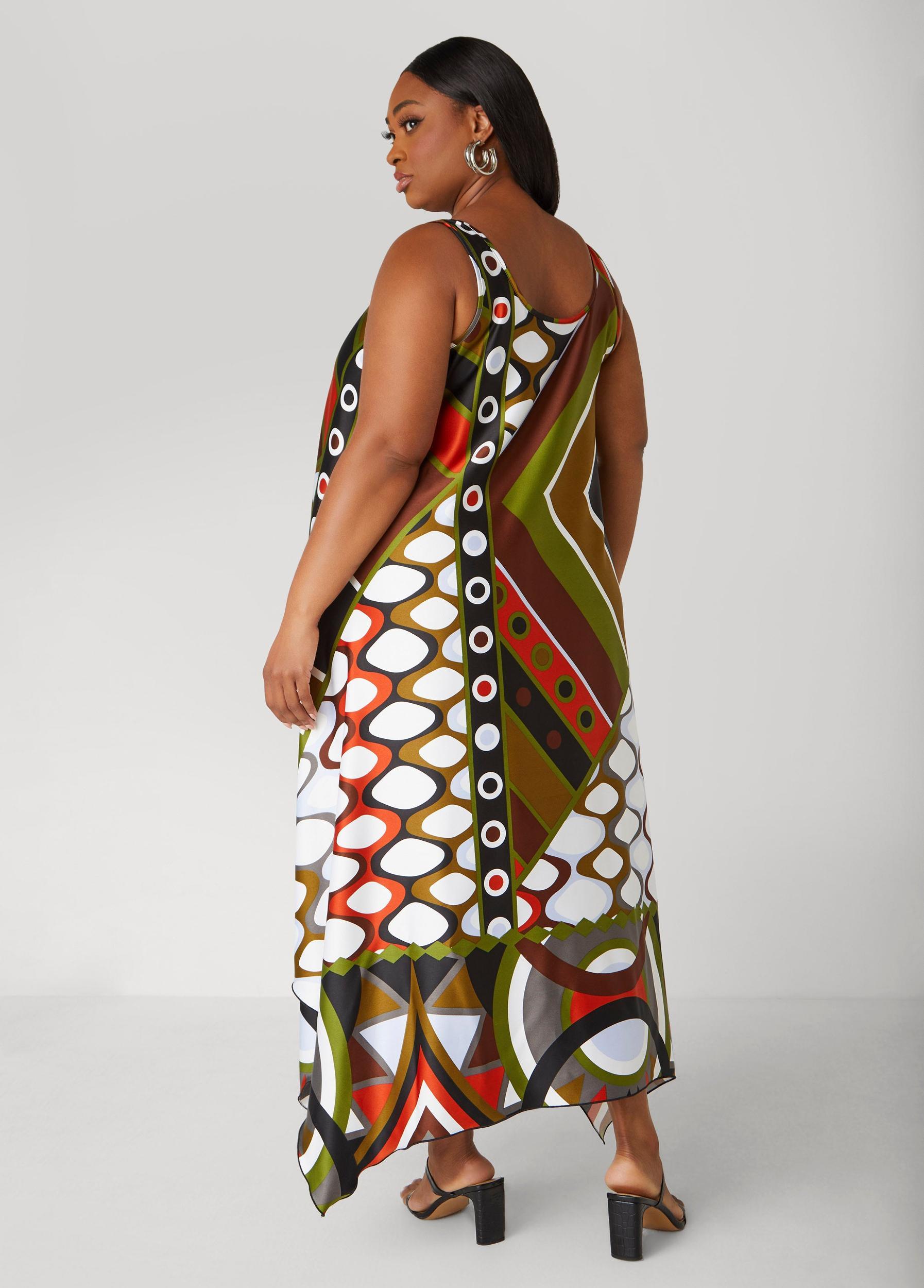 Abstract Print Satin Midi Dress Product Image