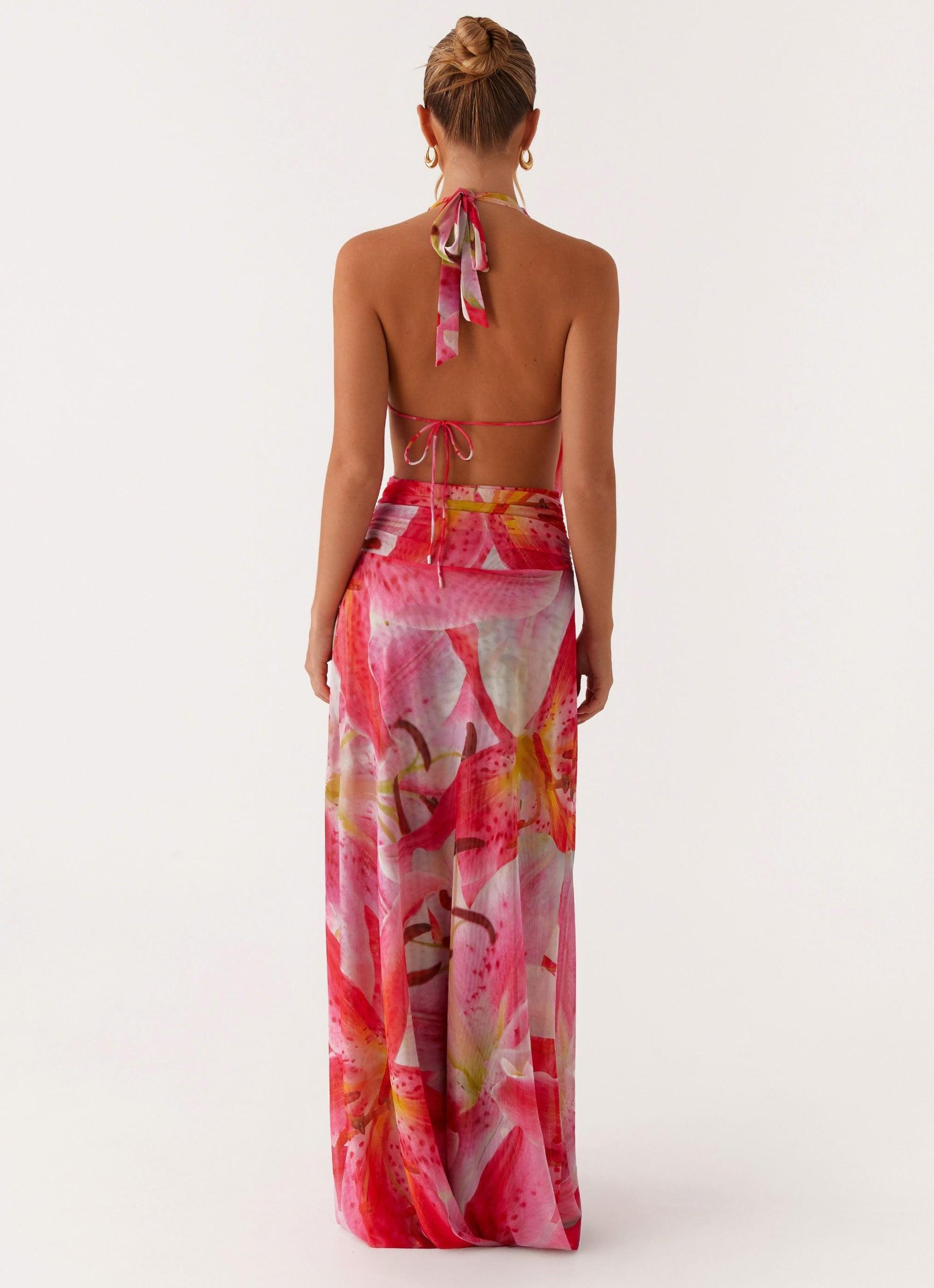 Elysia Mesh Maxi Dress - White Pink Lilly Product Image