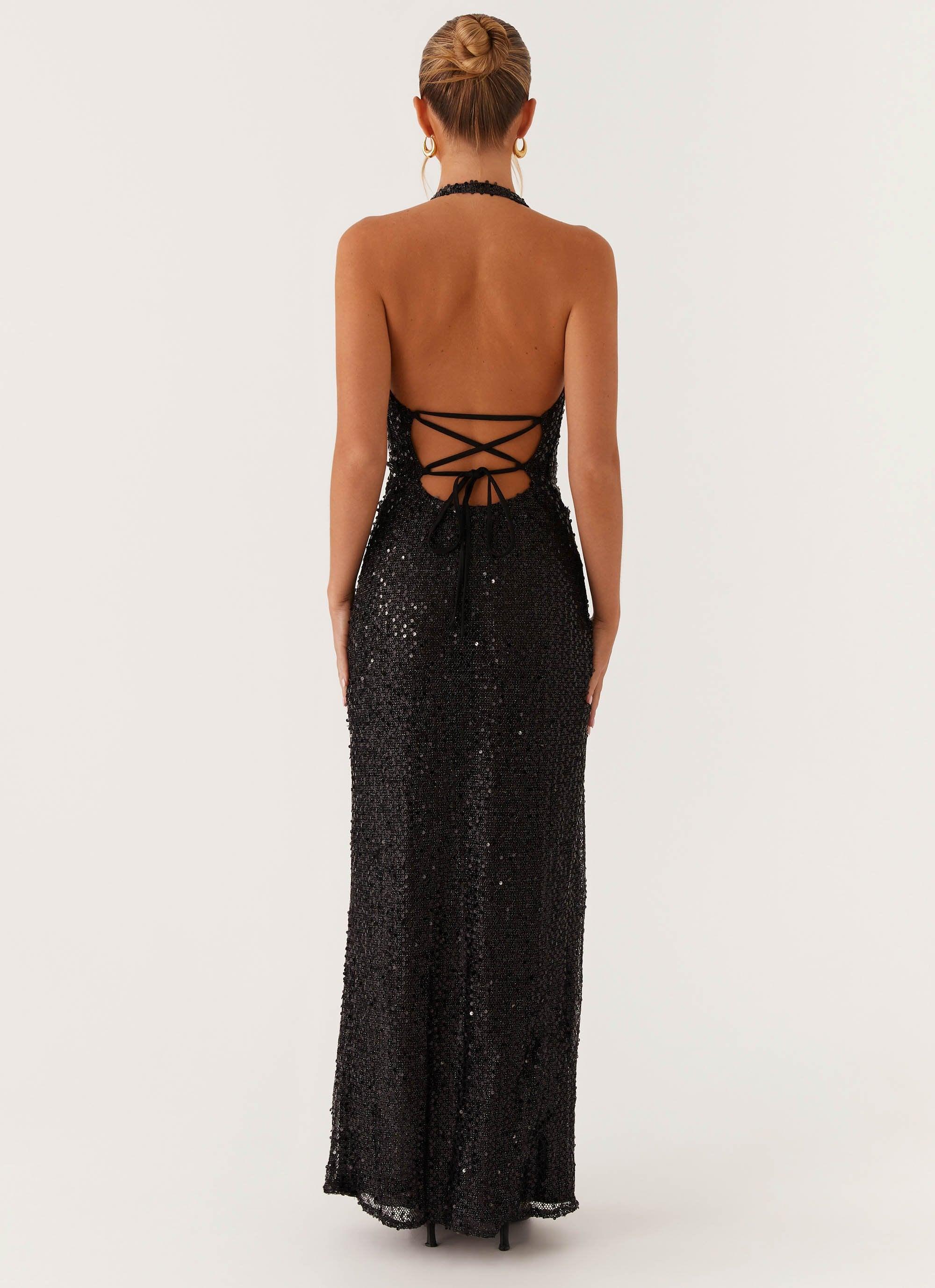 After Tonight Sequin Cowl Neck Maxi Dress - Black Product Image