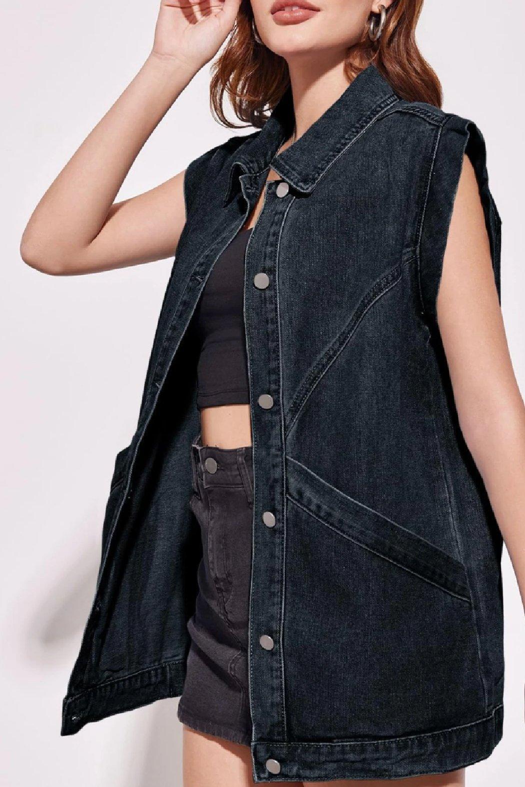Oversized Sleeve Denim Vest Product Image
