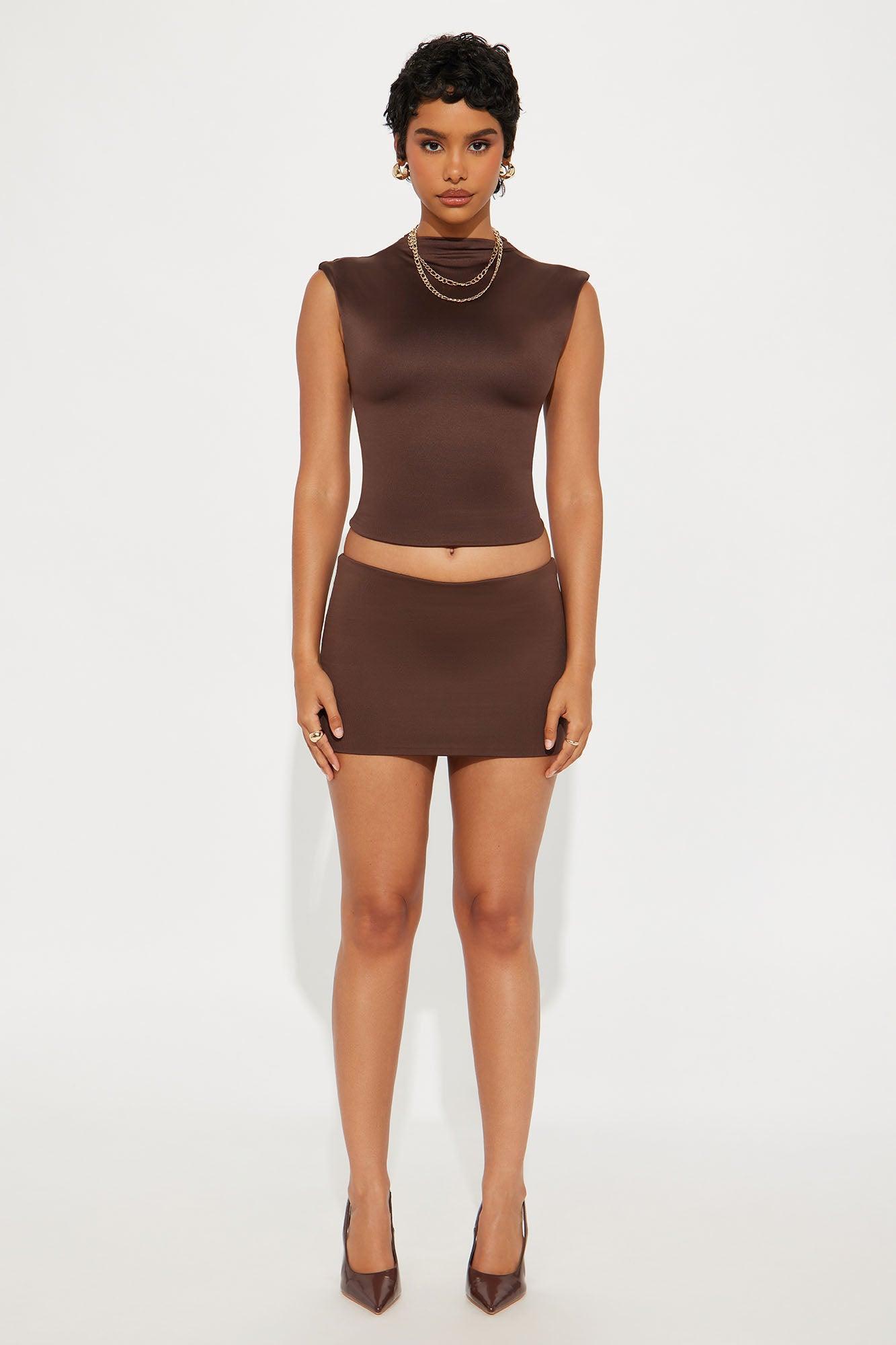 Contour Double Lined Mock Neck Top - Chocolate Female Product Image