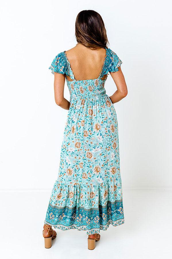 Sea Divine Smocked Maxi In Teal Product Image