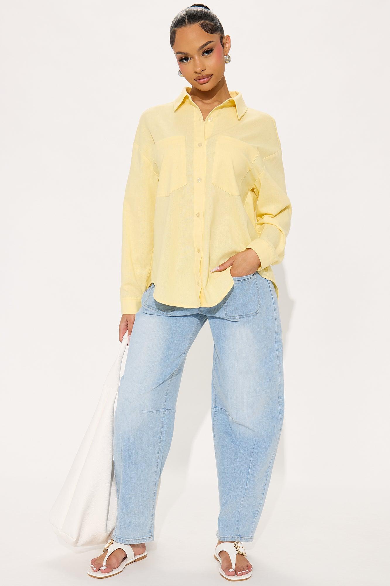 Fresh Lemonade Linen Button Up Shirt - Yellow Product Image
