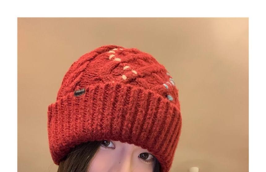 Contrast Stitch Cable Knit Beanie Product Image