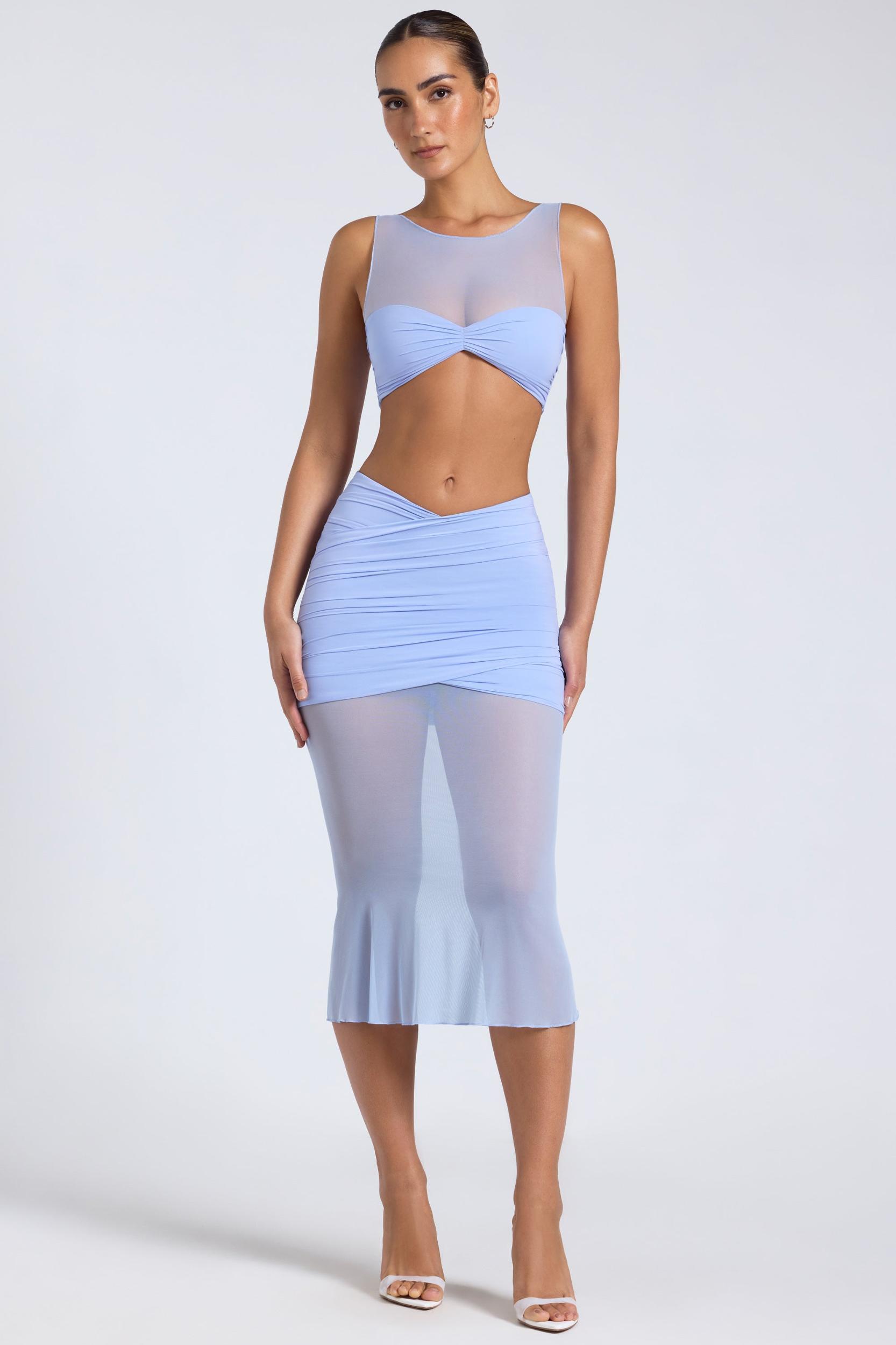 Sheer Panelled Draped Midaxi Skirt in Periwinkle Blue Product Image