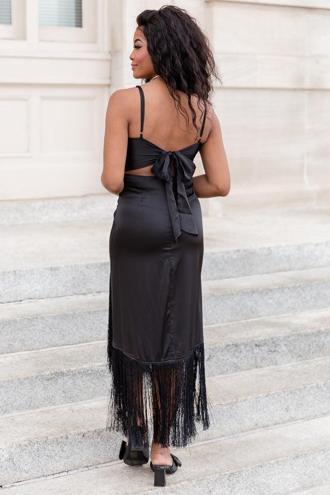 Save Myself Black Tank Fringe Trim Midi Dress FINAL SALE Product Image