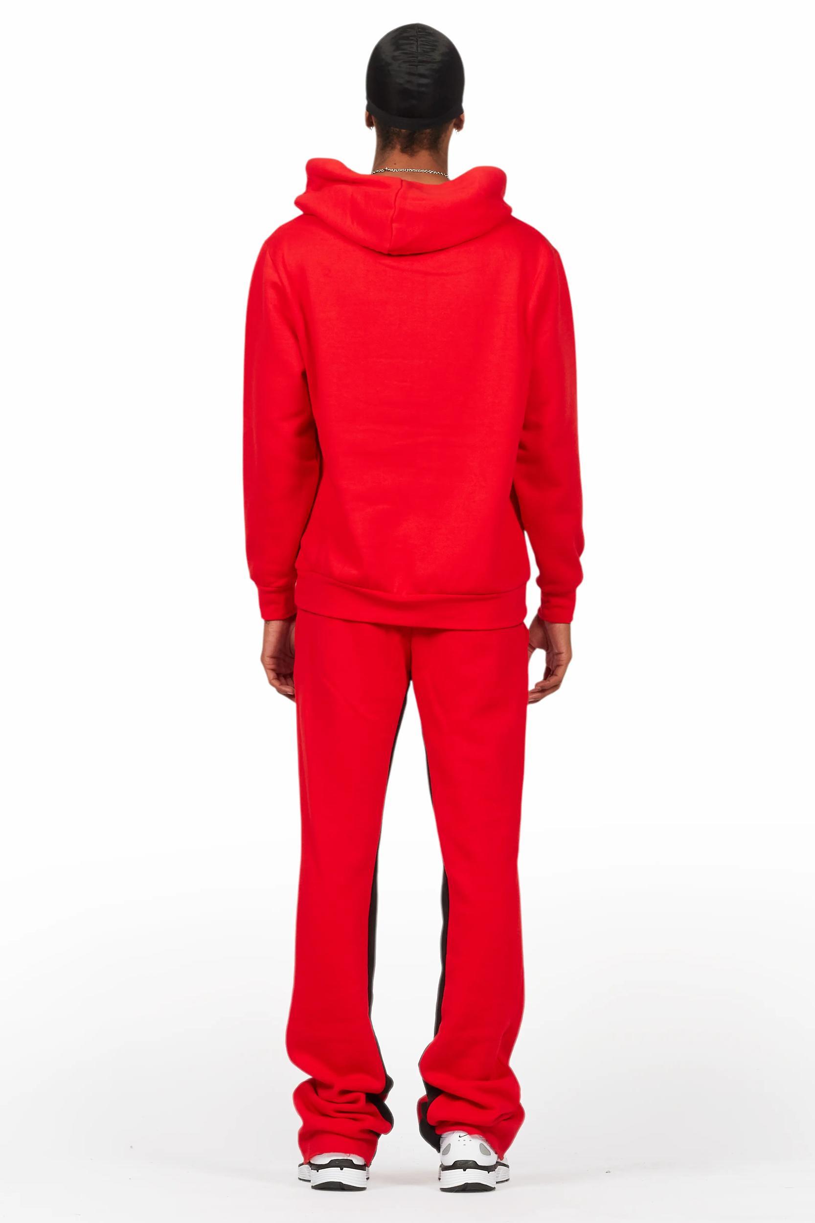 Basic Red Hoodie/Baggy Track Pant Set Male Product Image