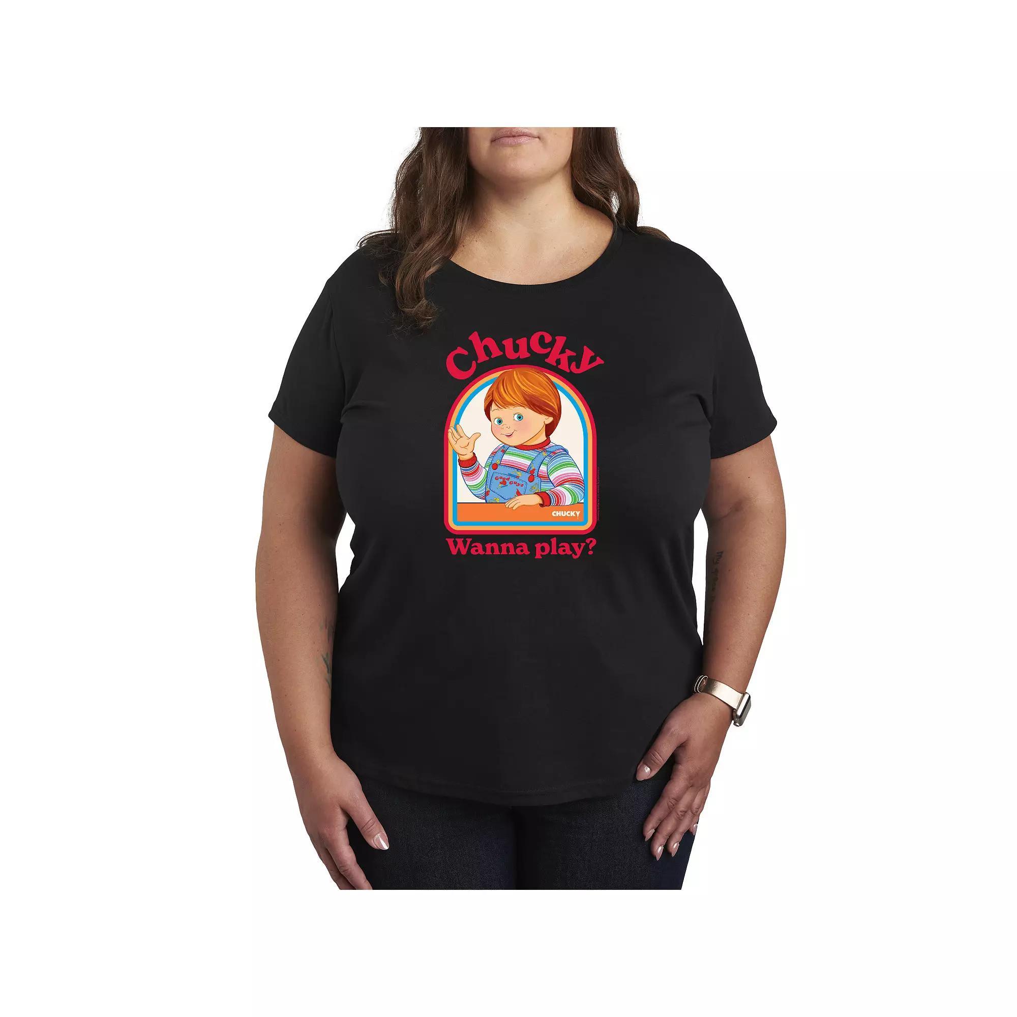 Plus Size Chucky Wanna Play Graphic Tee, Women's, Size: 3XL, Black Product Image