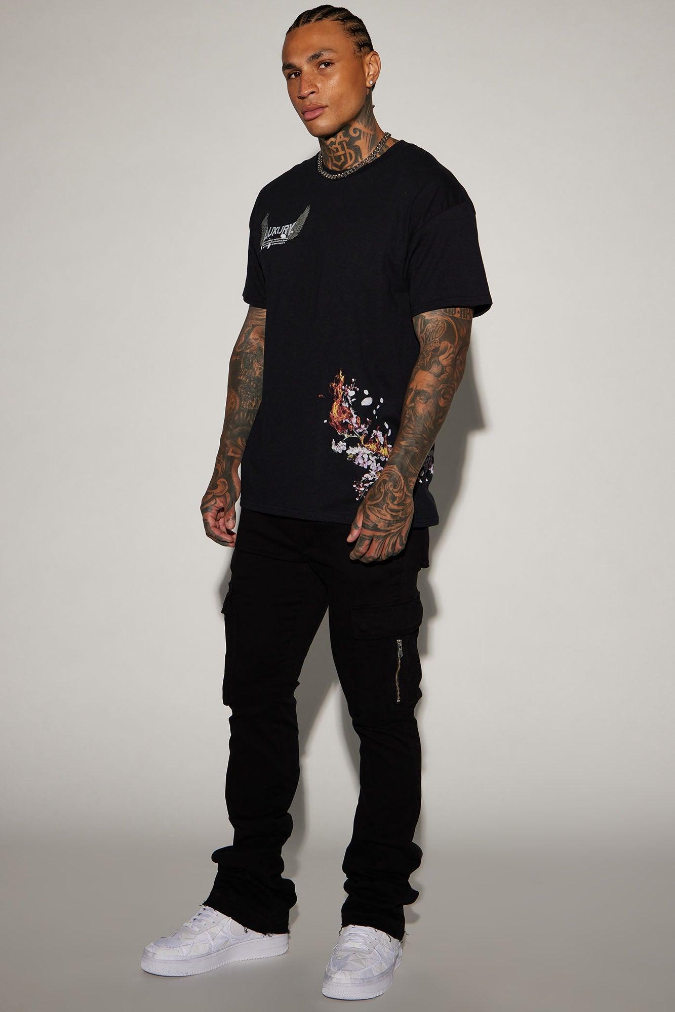 Affection Stacked Skinny Flare Cargo Pants - Black Product Image