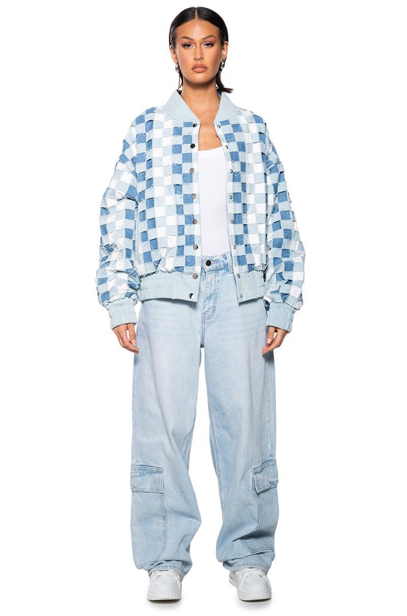 HAND WEAVE DISTRESSED DENIM BOMBER Product Image