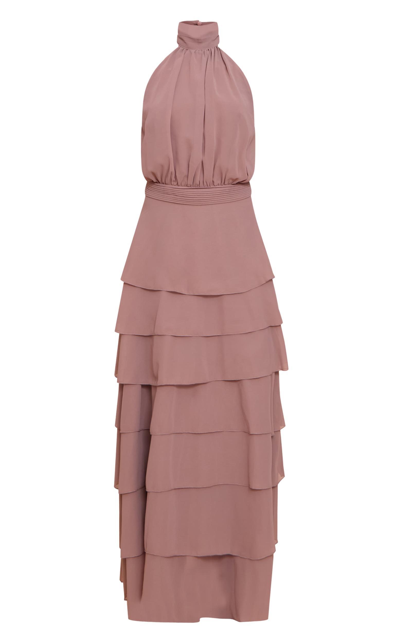 Taupe Chiffon Tiered Maxi Dress Product Image