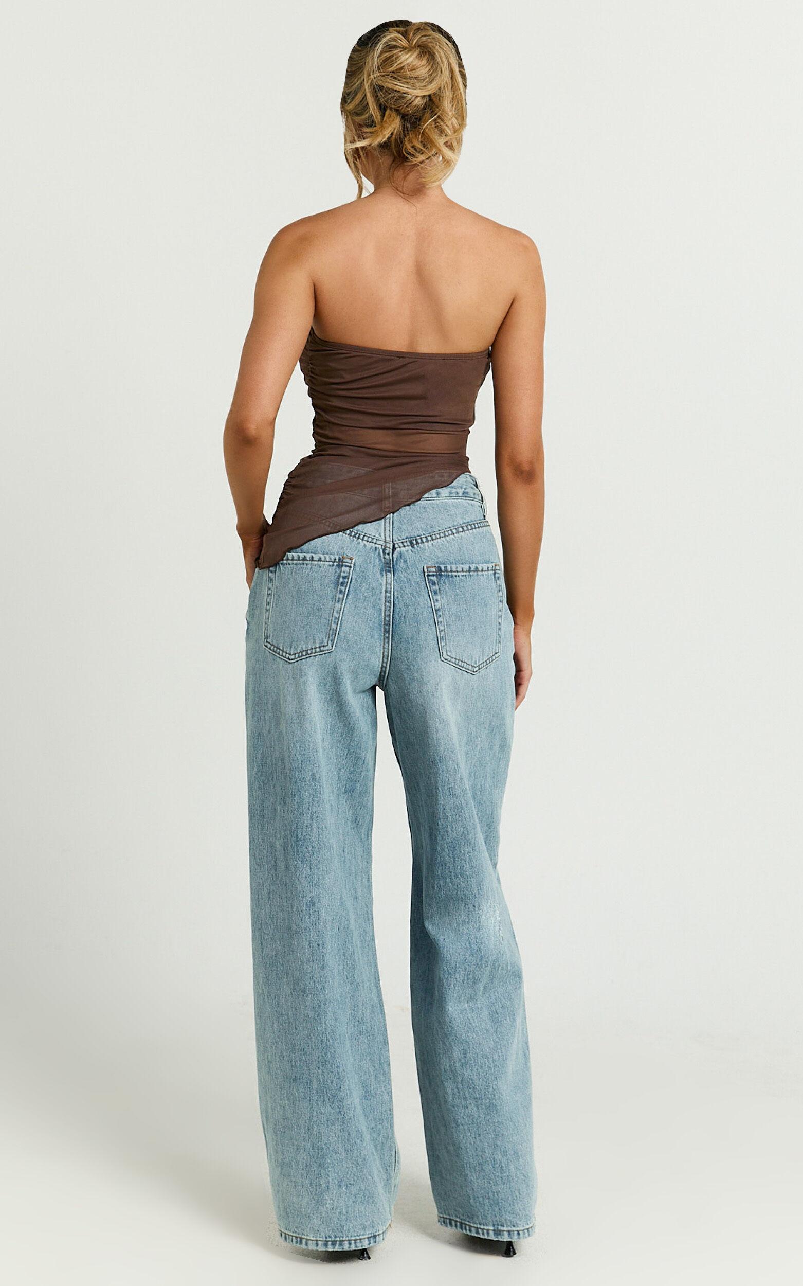 Bessie Top - Asymmetric Strapless Sheer Top in Chocolate Product Image