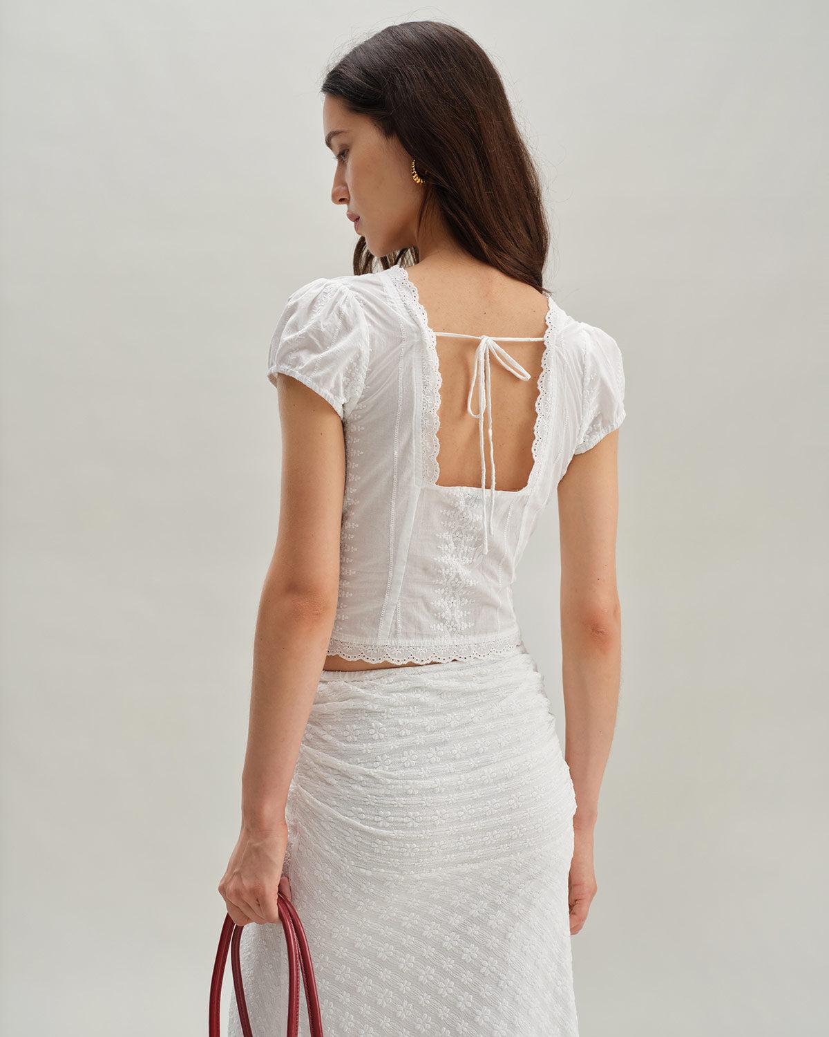 White Textured Cap Sleeve Blouse Product Image