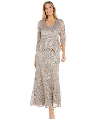 R & M Richards Womens Glitter Lace Gown & Jacket Product Image