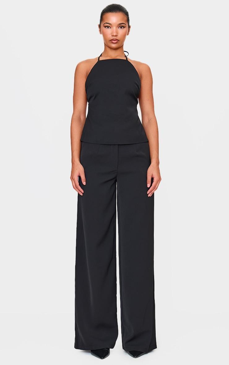 Black Tailored Woven Open Back Long Line Top Product Image