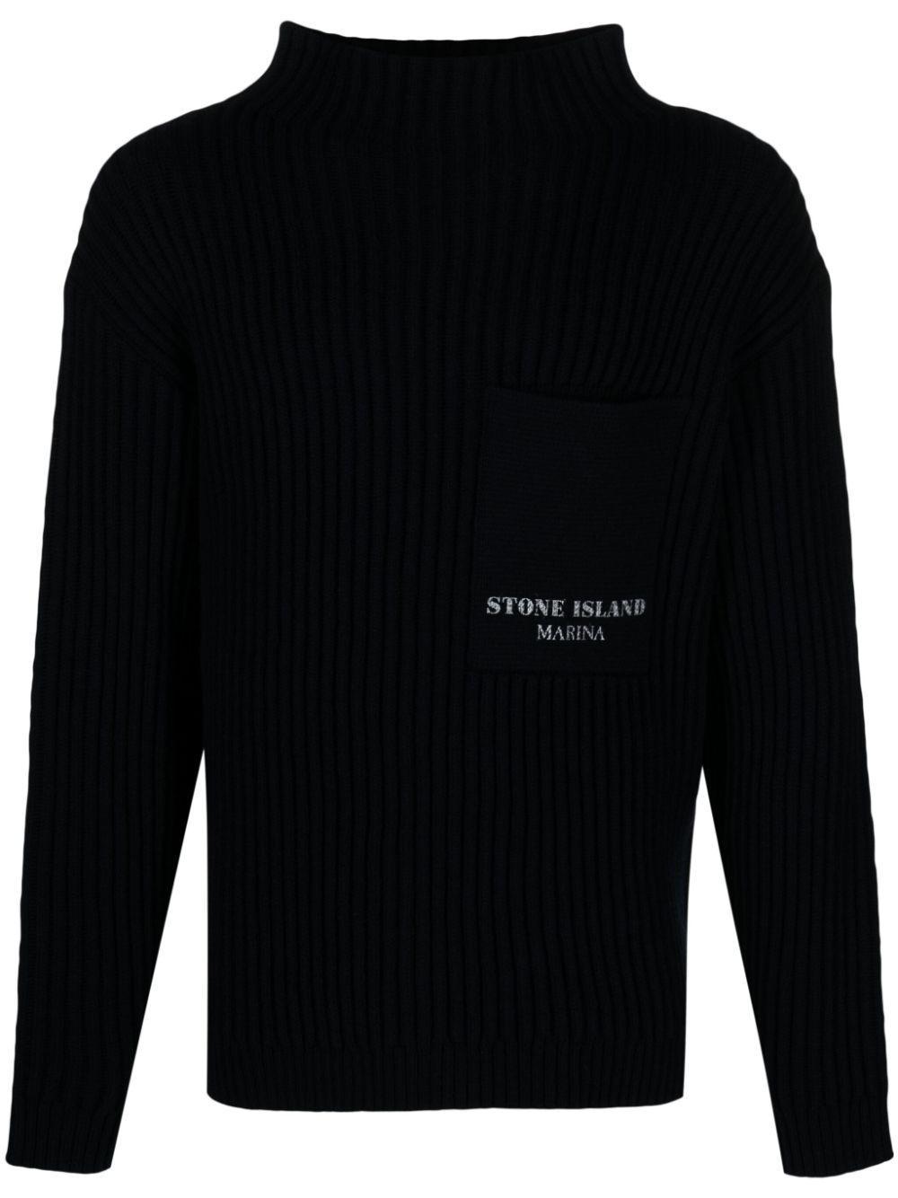 STONE ISLAND Virgin Wool Ribbed-knit Jumper In Navyblue Product Image