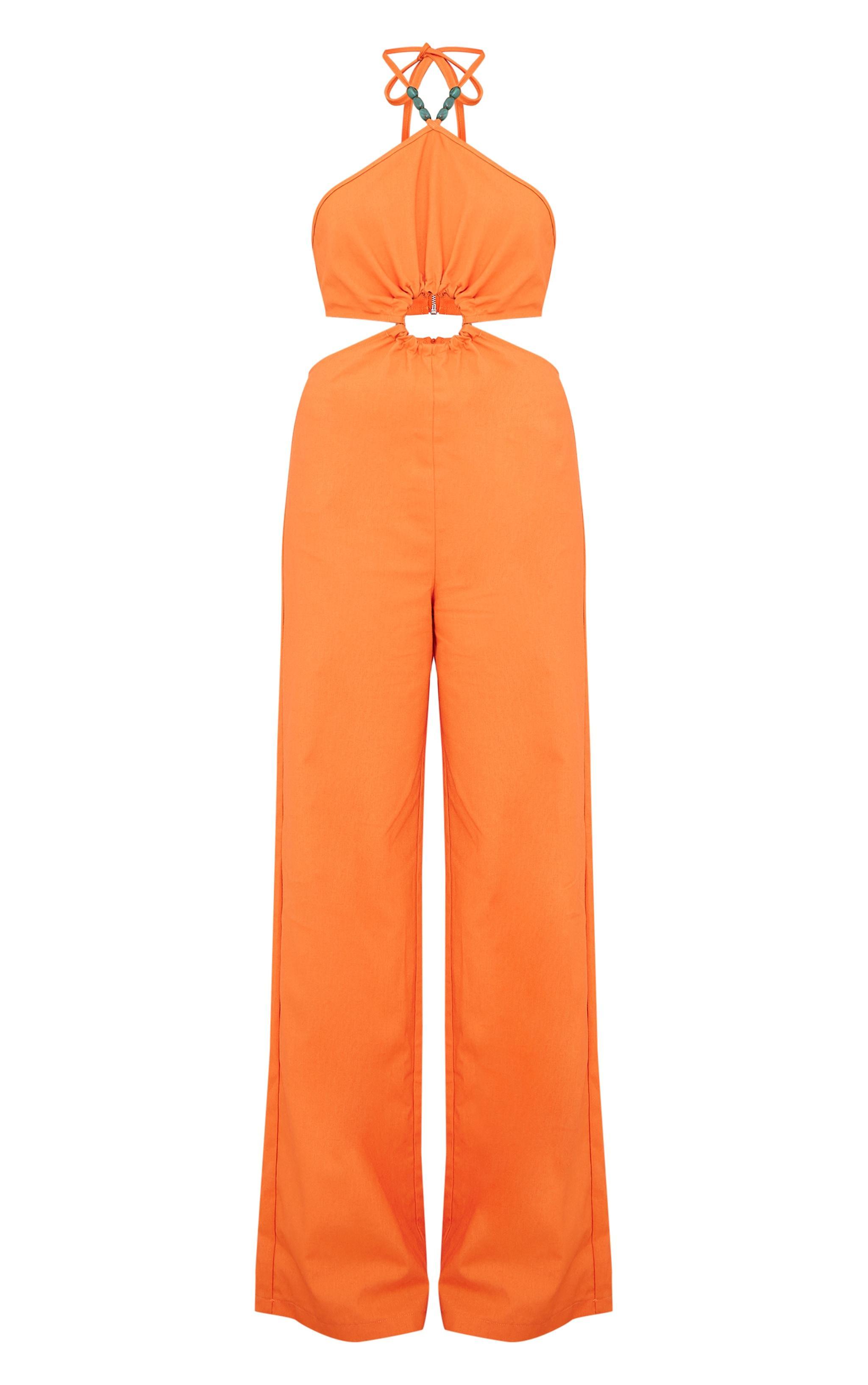 Orange Cut Out Ring Detail Halterneck Jumpsuit Product Image