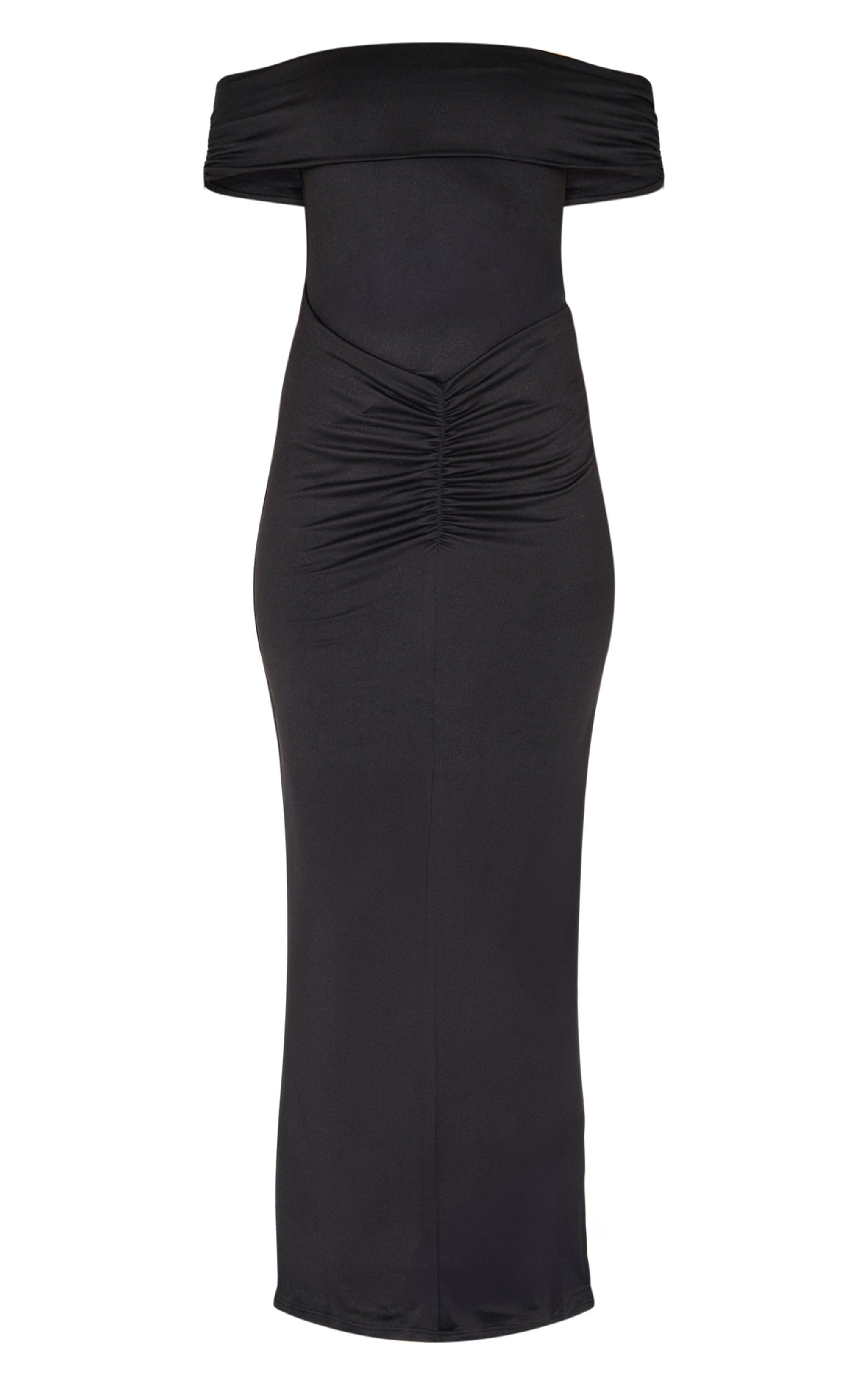 Black Double Contour Bardot Ruched Detail Maxi Dress Product Image