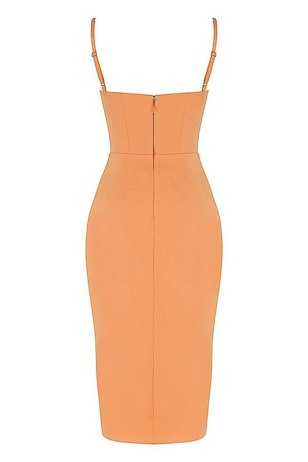 Bianca  tangerine satin pleated corset midi dress Product Image