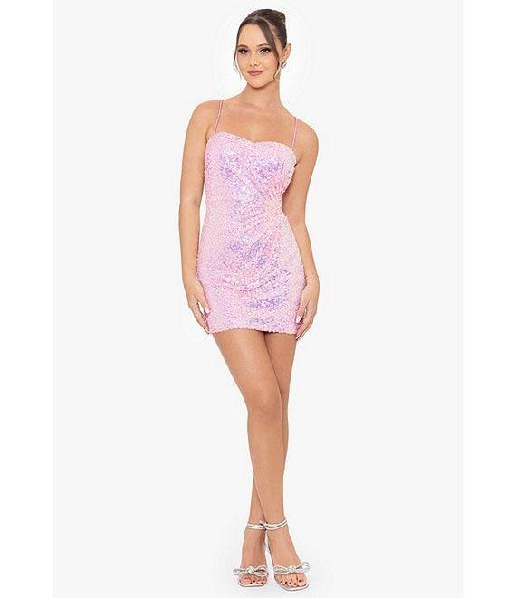 Blondie Nites Sleeveless Spaghetti Strap Iridescent Sequin Open Back Dress Product Image