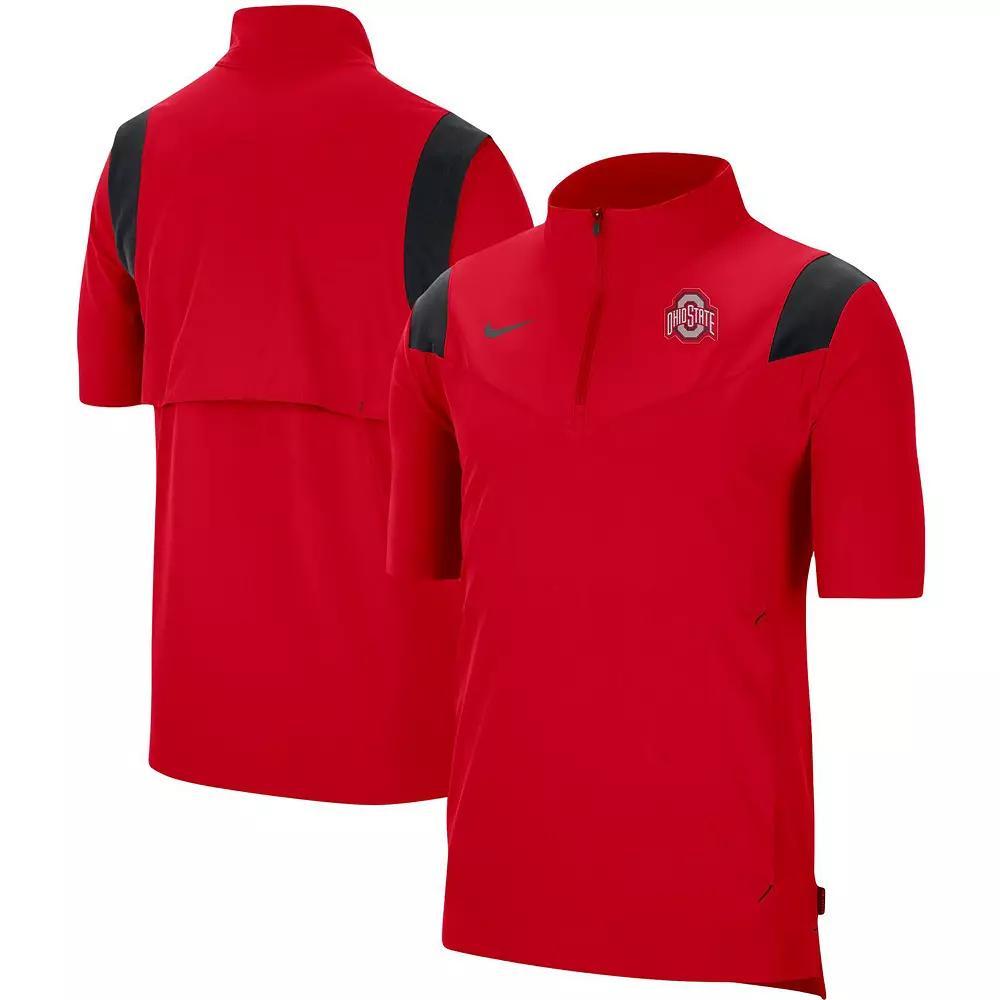 Men's Nike Scarlet Ohio State Buckeyes Coach Short Sleeve Quarter-Zip Jacket,  Product Image