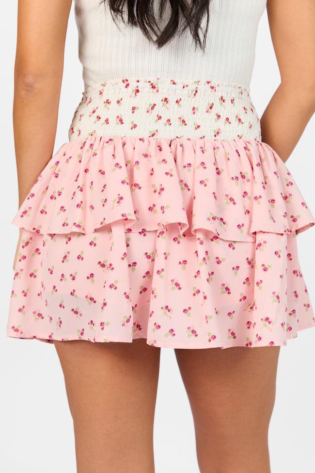 Special Day Ivory and Pink Multi Floral Color Block Tiered Skort SALE Product Image