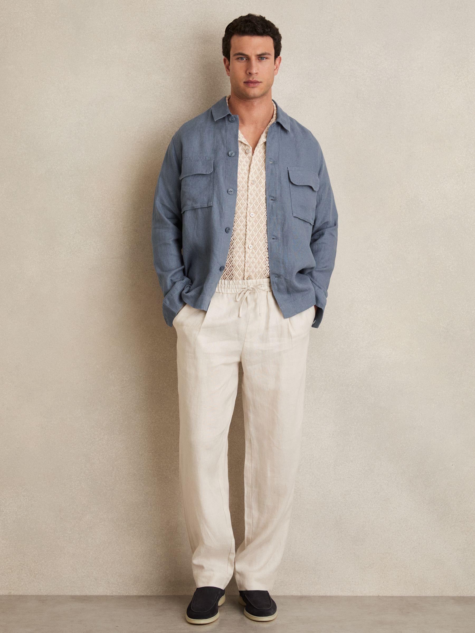 Linen Twin-Pocket Overshirt in Airforce Blue Product Image