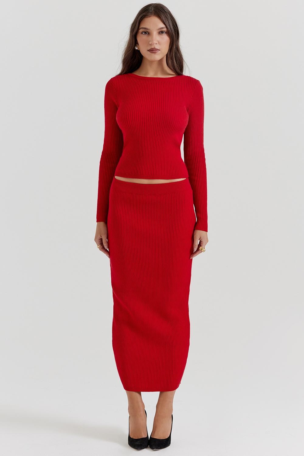 Lourdes Scarlet Cashmere Blend Maxi Skirt Product Image