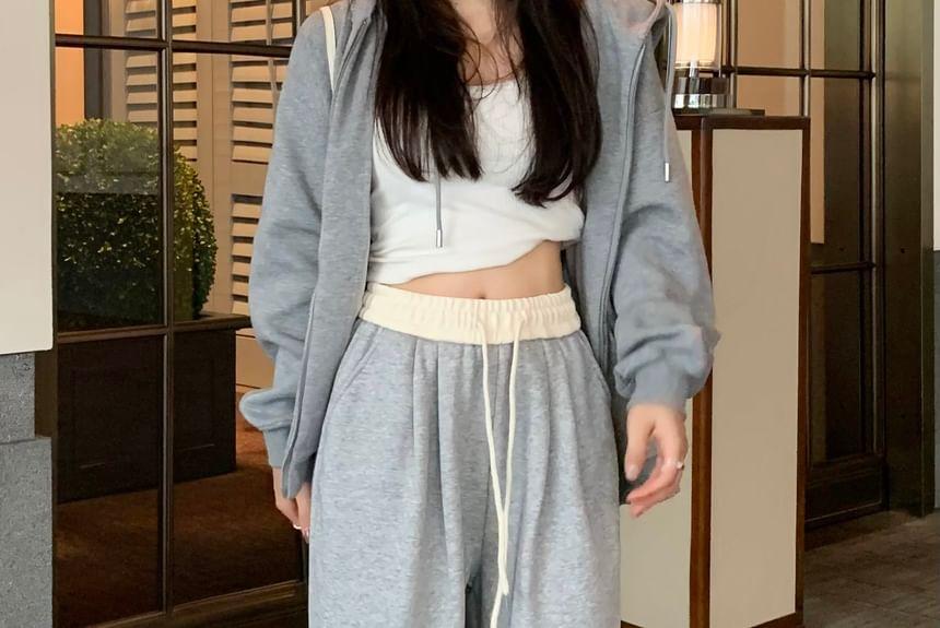 Drawstring Waist Two Tone Fleece-Lined Sweatpants Product Image