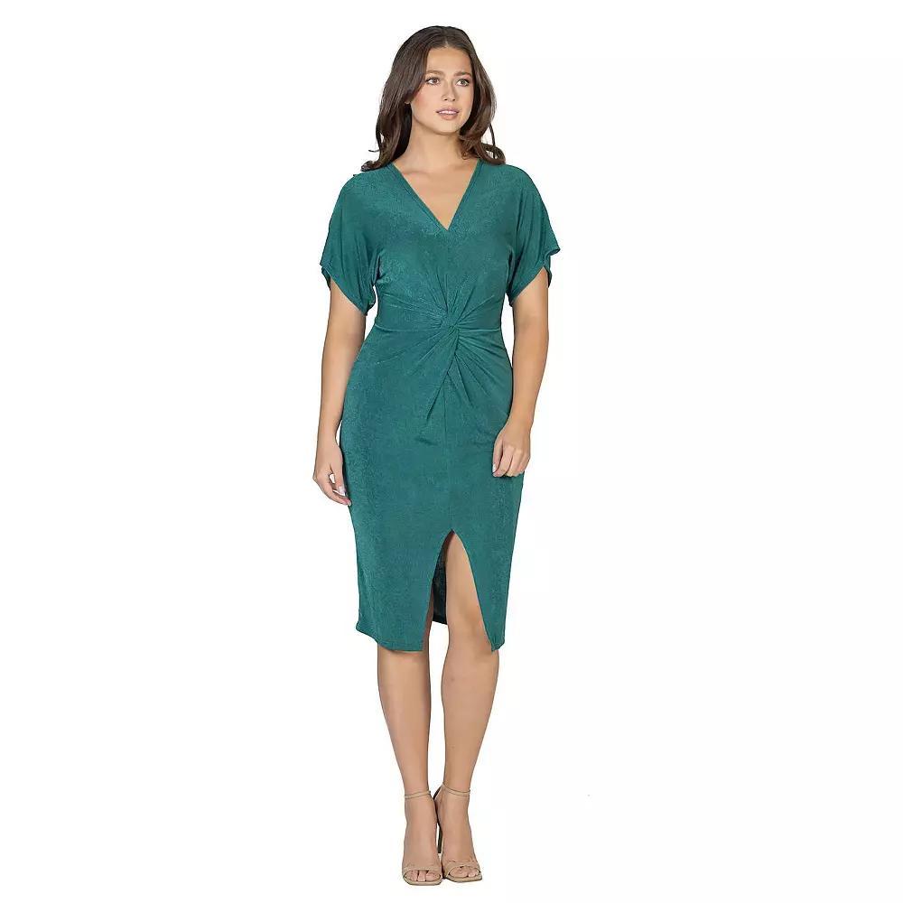 Women's 24Seven Comfort Apparel Short Sleeve V Neck Twist Front Split Hem Dress,  Product Image