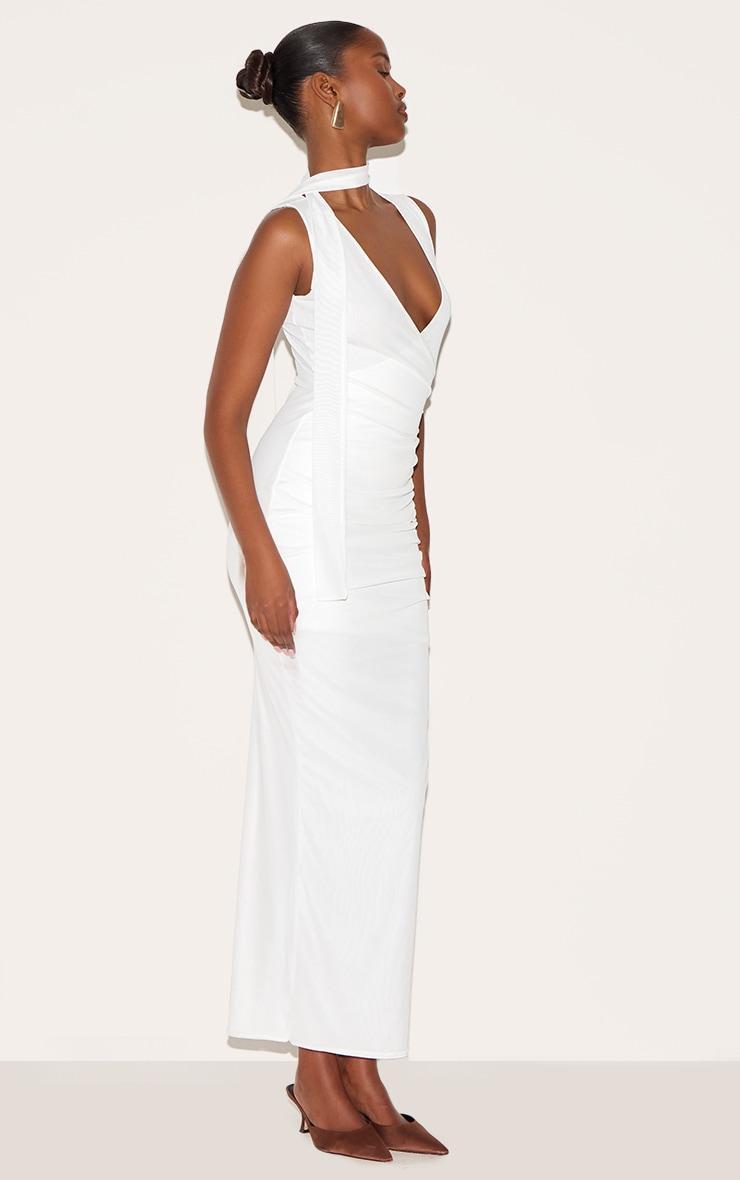 Cream Mesh V Neck Wrap Maxi Dress Product Image