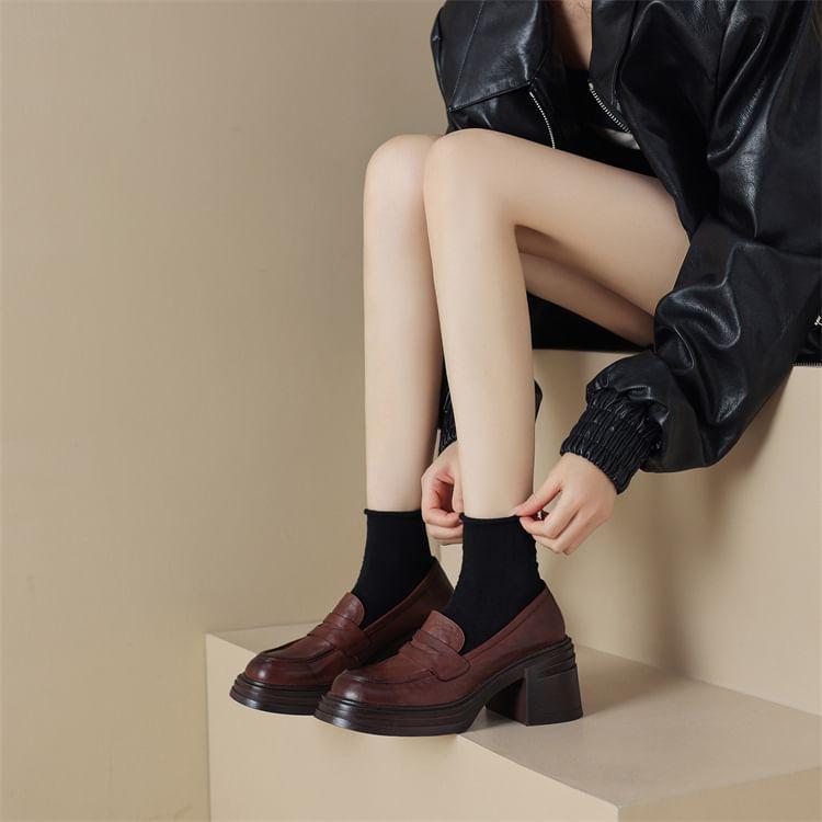 Platform Block Heel Penny Loafer Pumps Product Image