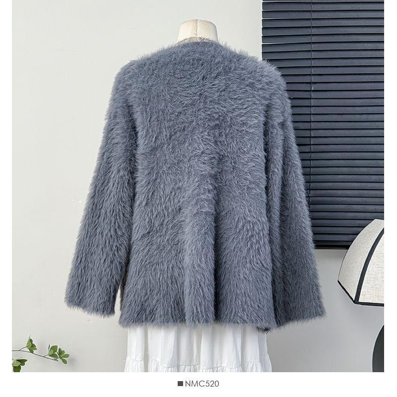 Faux-Fur V-Neck Cardigan Product Image