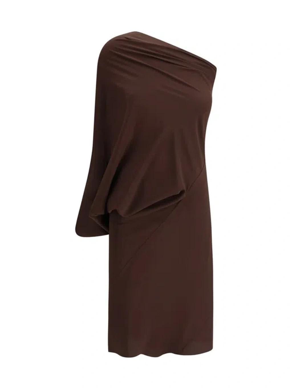 RICK OWENS One-shoulder Draped Dress In Brown Product Image