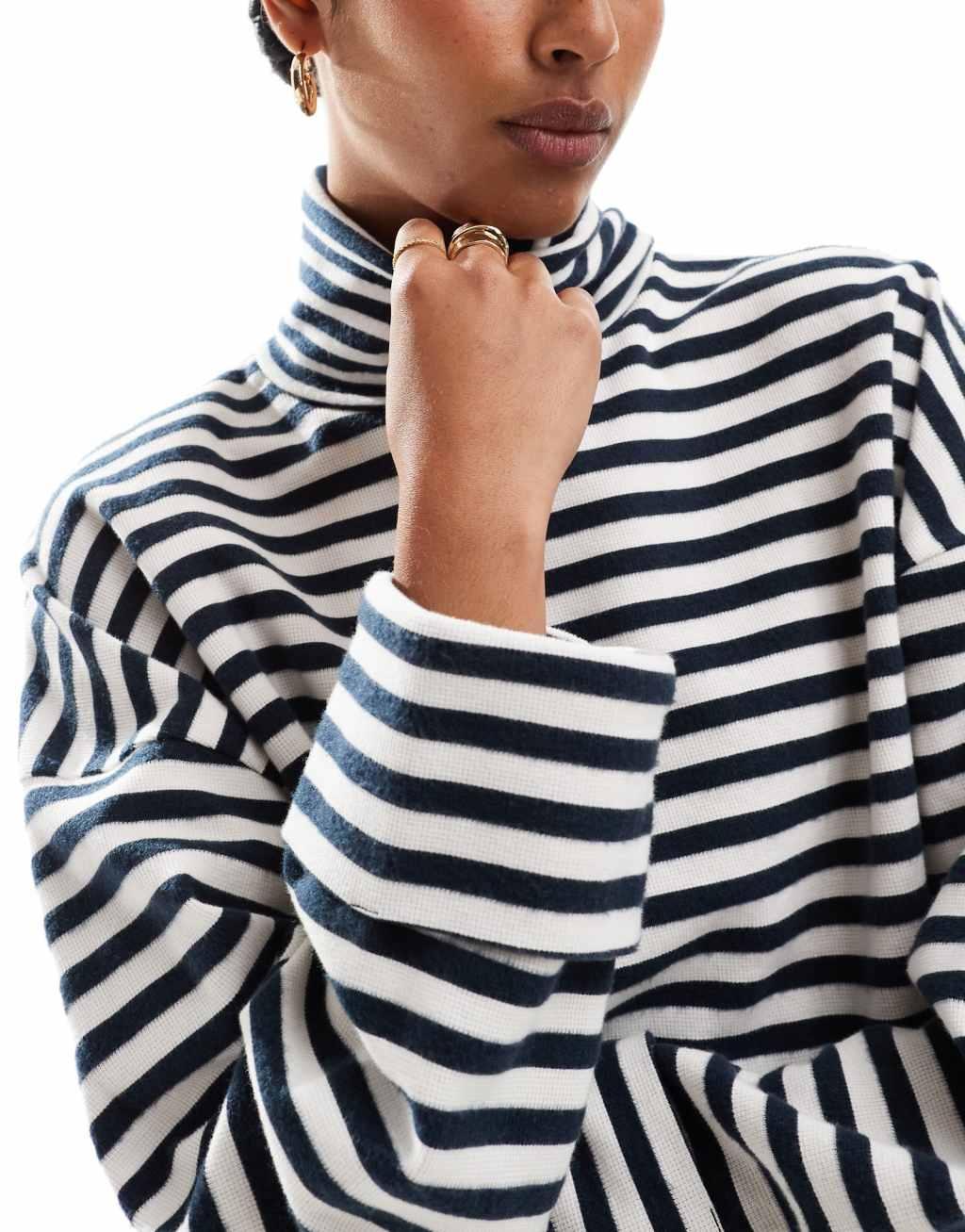 ASOS DESIGN supersoft boxy turtleneck in navy and cream stripe Product Image