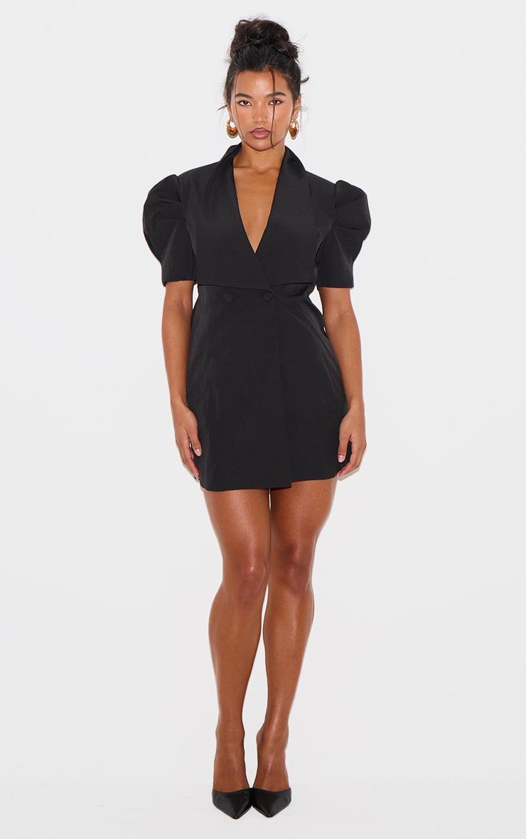 Black Short Sleeve Bow Back Blazer Dress Product Image