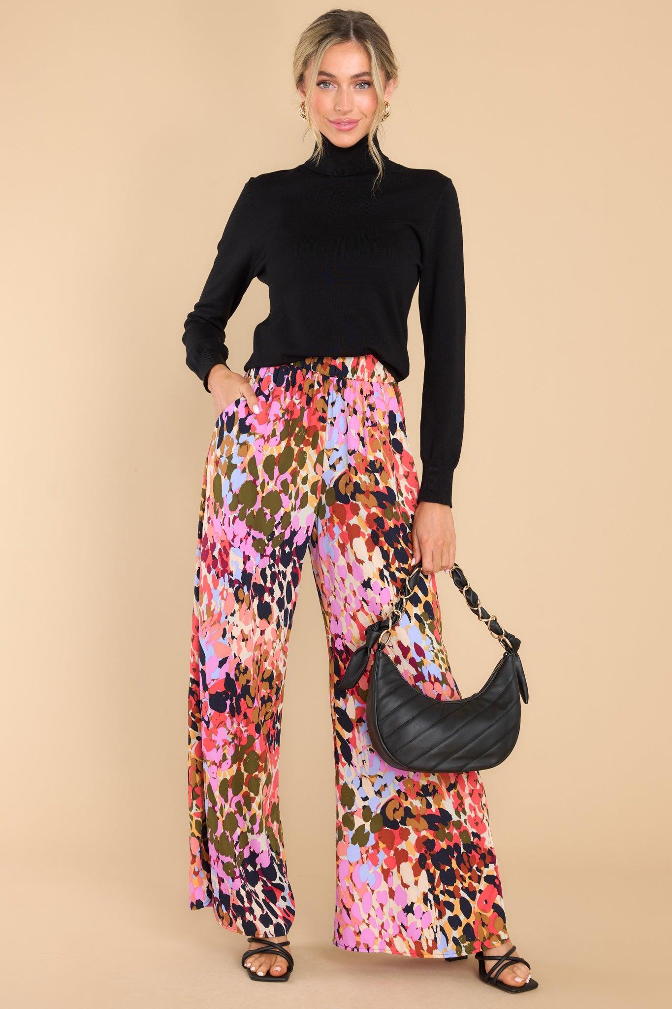 Crazy For You Pink Multi Print Pants Product Image