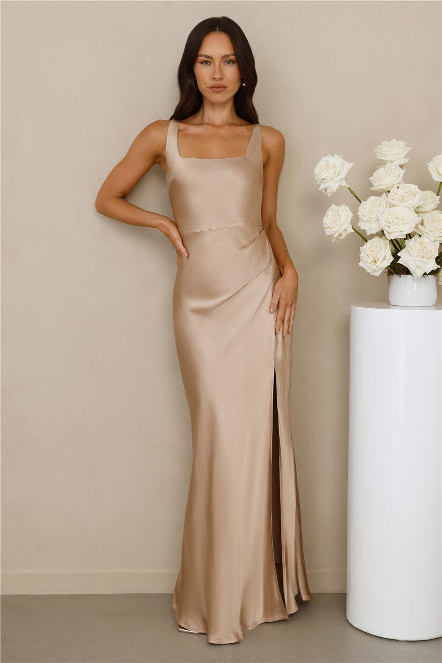 The Evelina Satin Maxi Dress Champagne Product Image