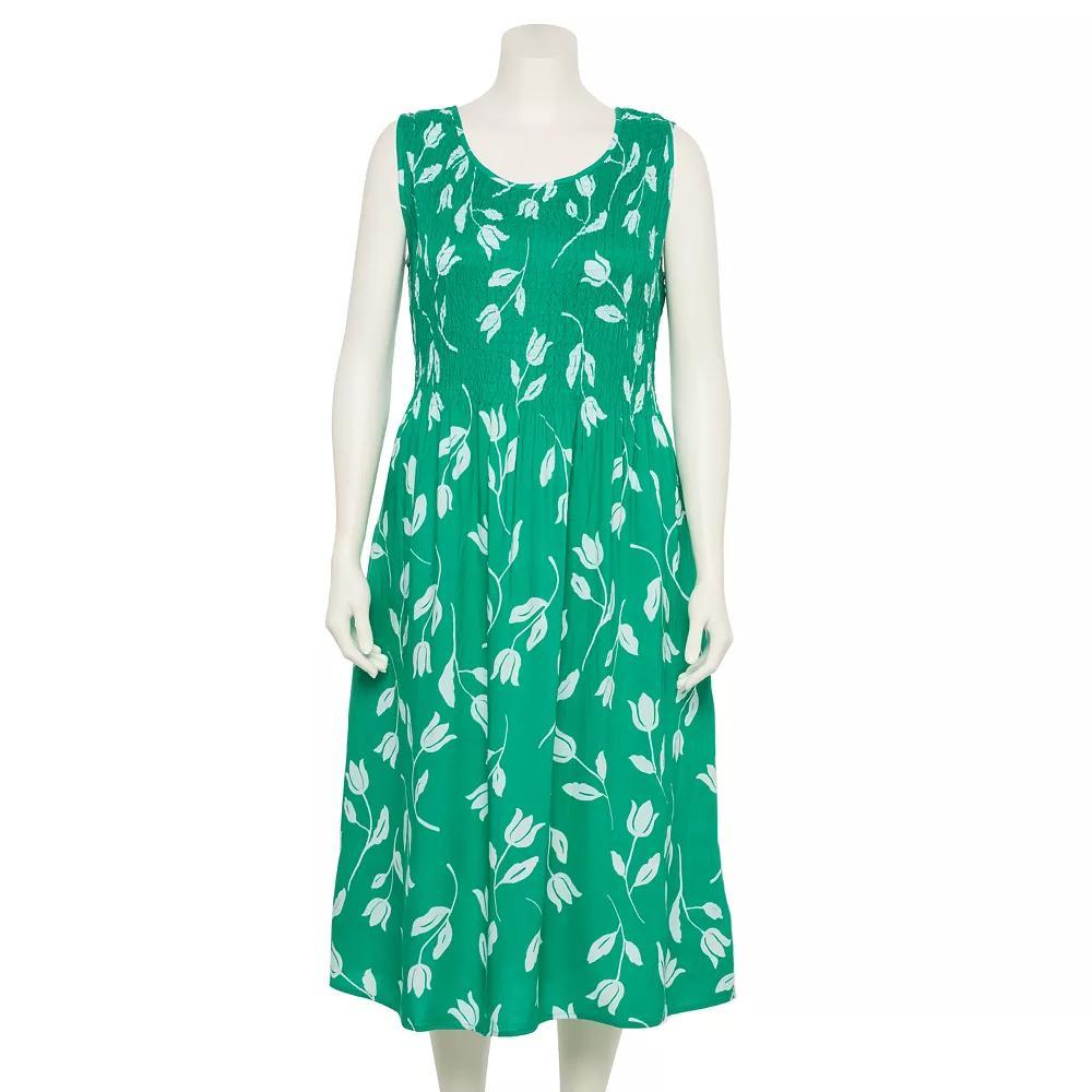 Plus Size Croft & Barrow® Smocked Midi Dress, Women's, Size: 2XL, Green Floral Silo Product Image