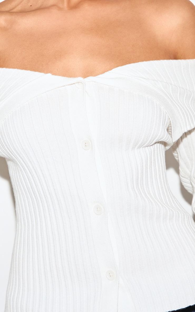 Cream Rib Knit Fold Over Button Up Top Product Image