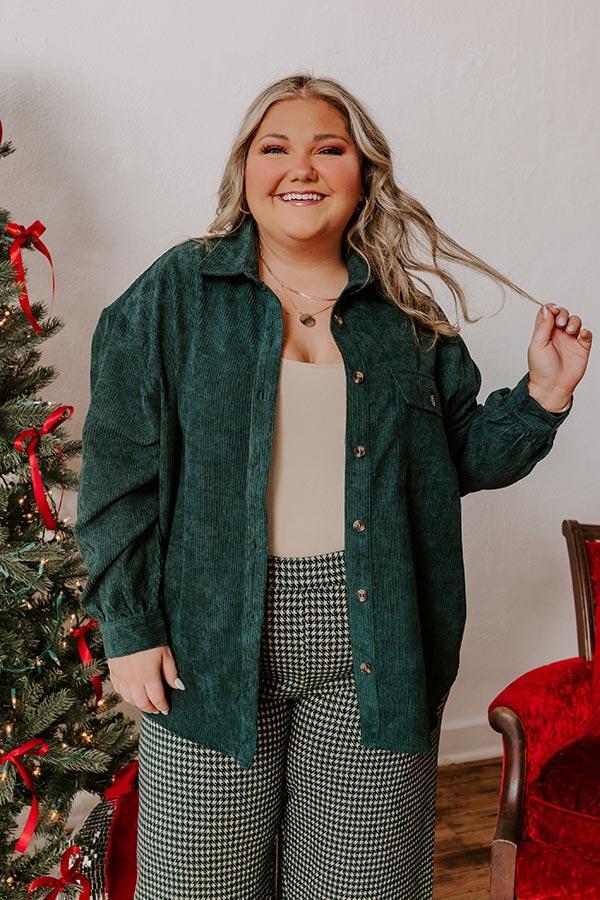 On My Mind Corduroy Button Up In Forest Curves Product Image