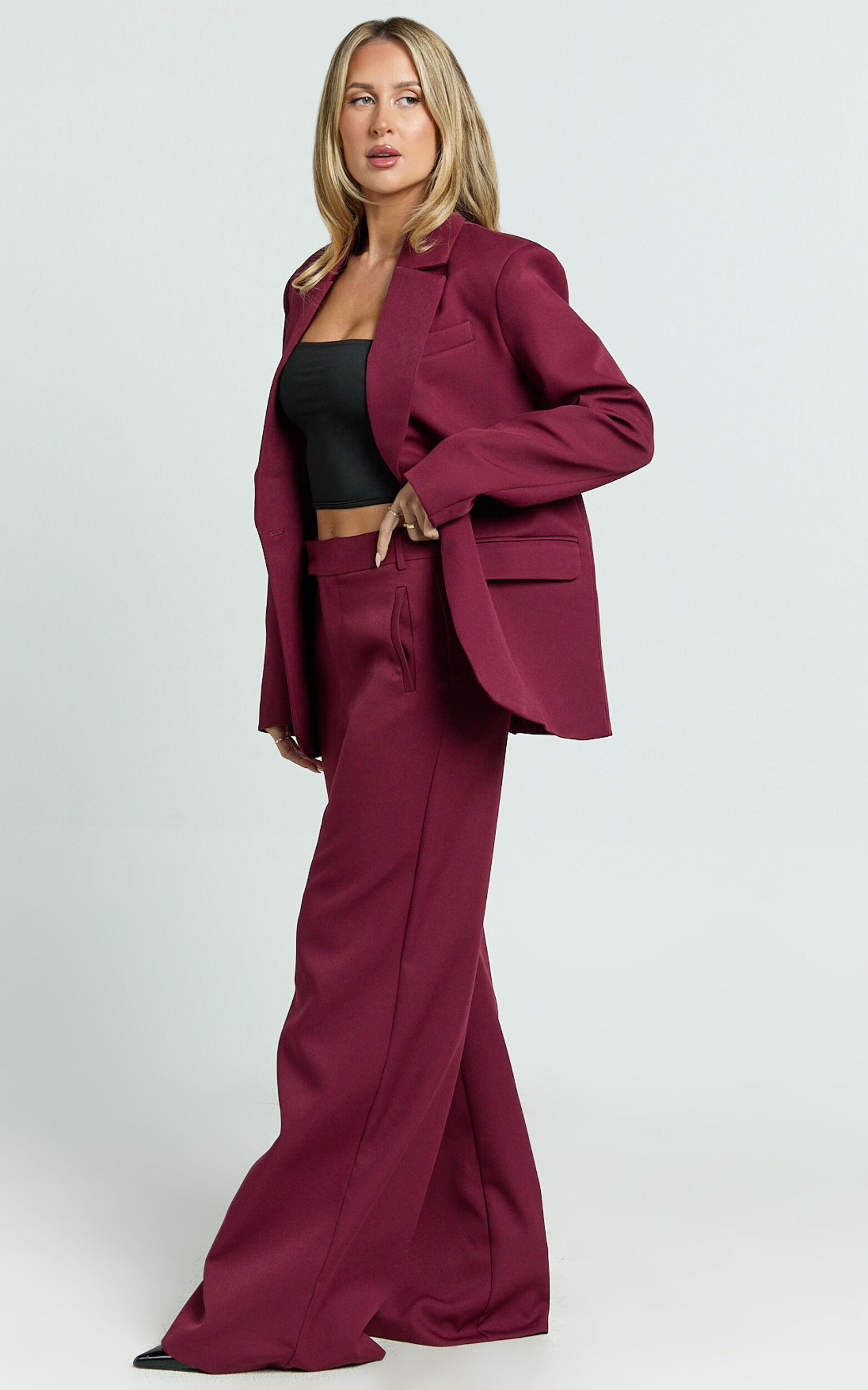 Selena Pants - High Waisted Wide Leg Tailored Pants in Wine Product Image