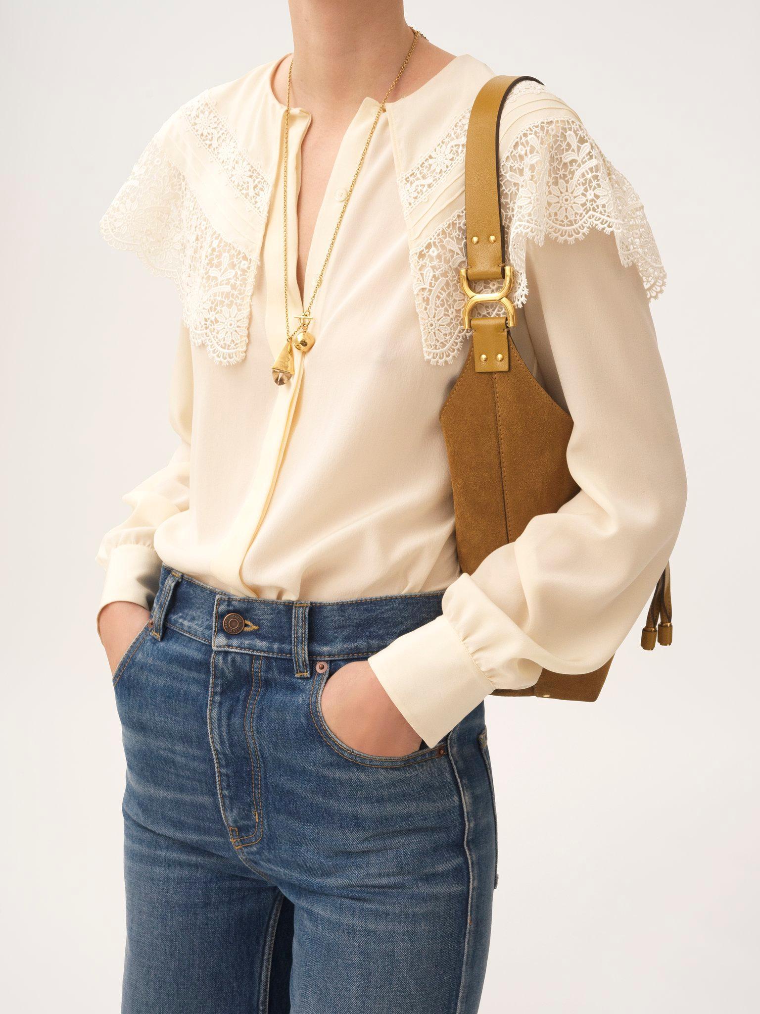 Small Marcie hobo bag in suede leather Product Image