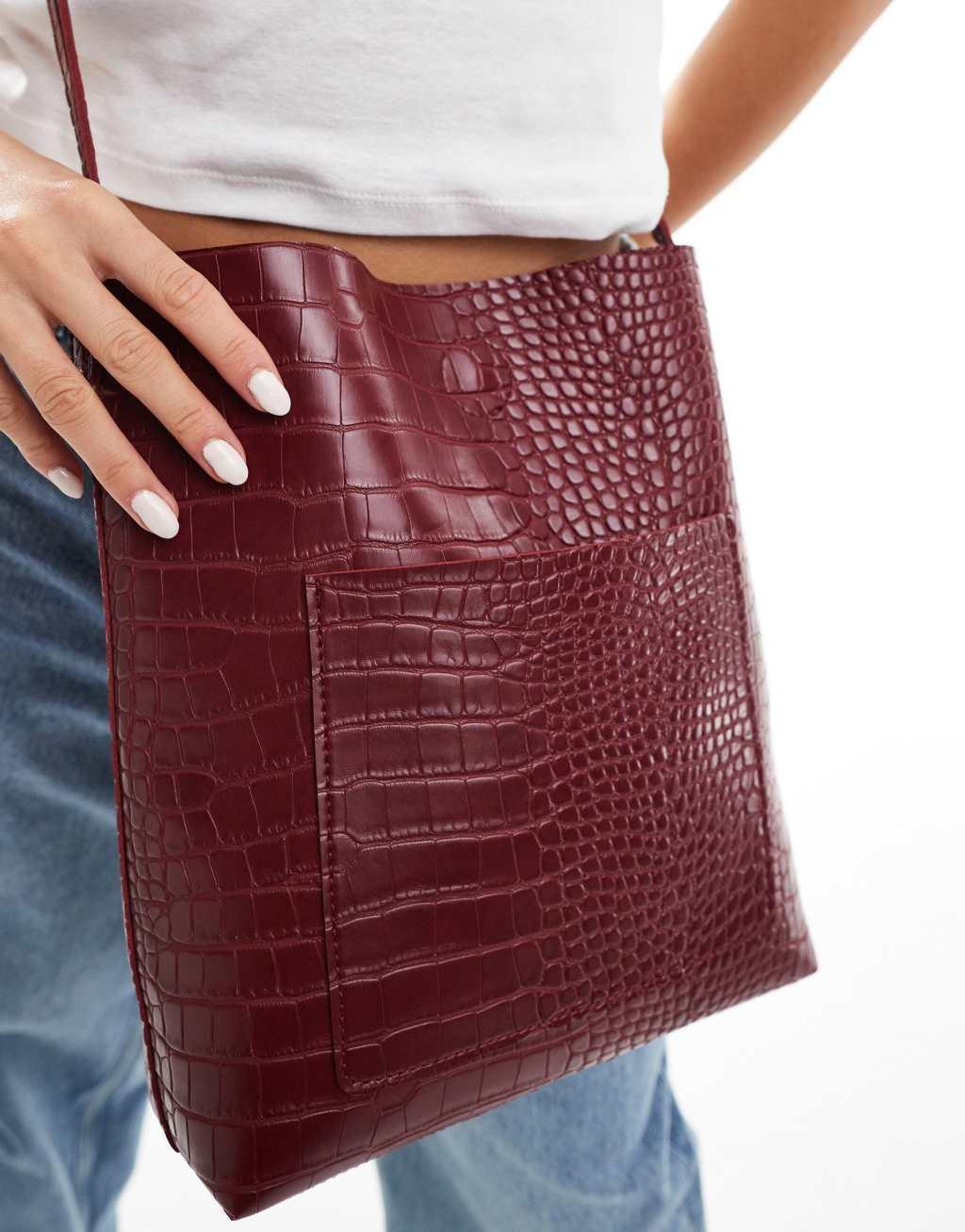 Glamorous croc crossbody bag in burgundy  Product Image