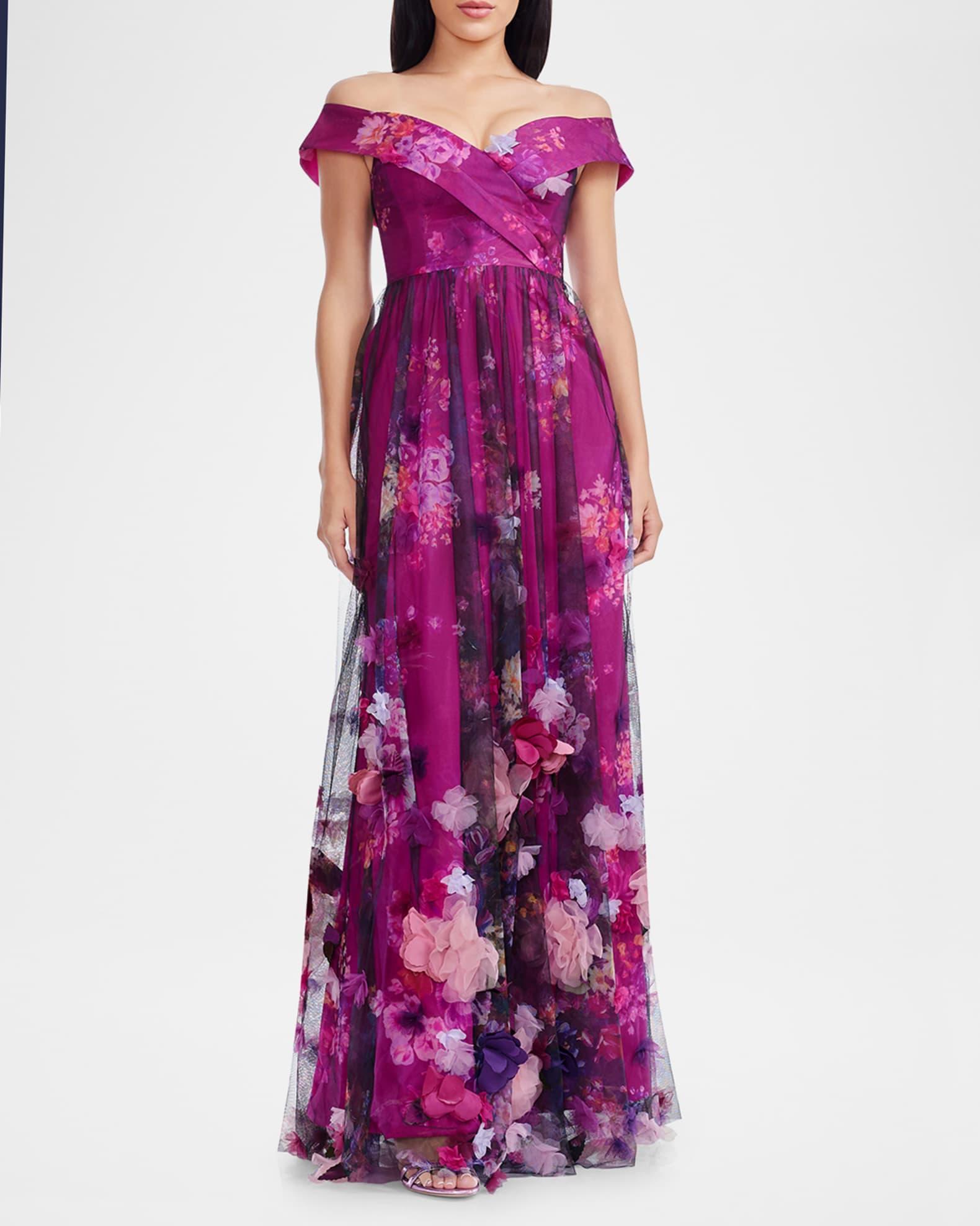 Aurea Off-Shoulder Floral Applique Gown Product Image