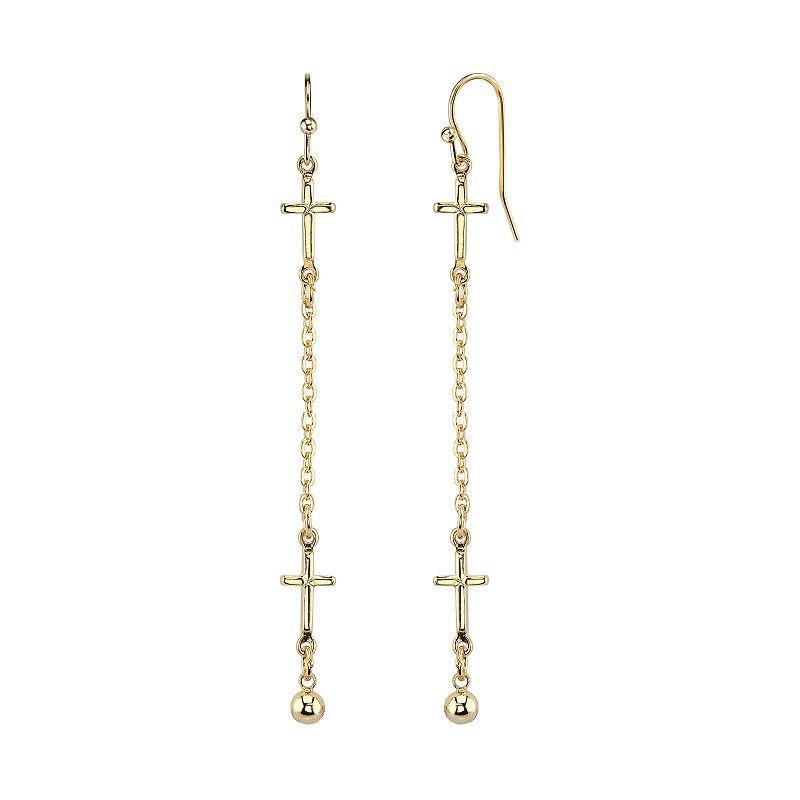 1928 Cross Linear Drop Earrings, Womens, 14k Gold Product Image